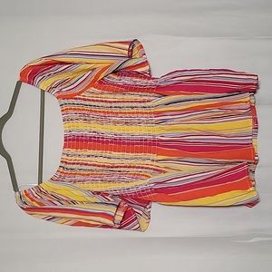 Nordstrom Bobeau Smocked Stripe Top Sz L NWT